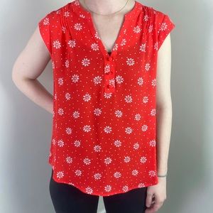 Floral Polka Dot Coral Tank Top Blouse